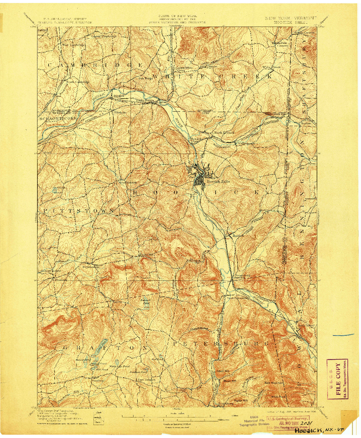 USGS 1:62500-SCALE QUADRANGLE FOR HOOSICK, NY 1897