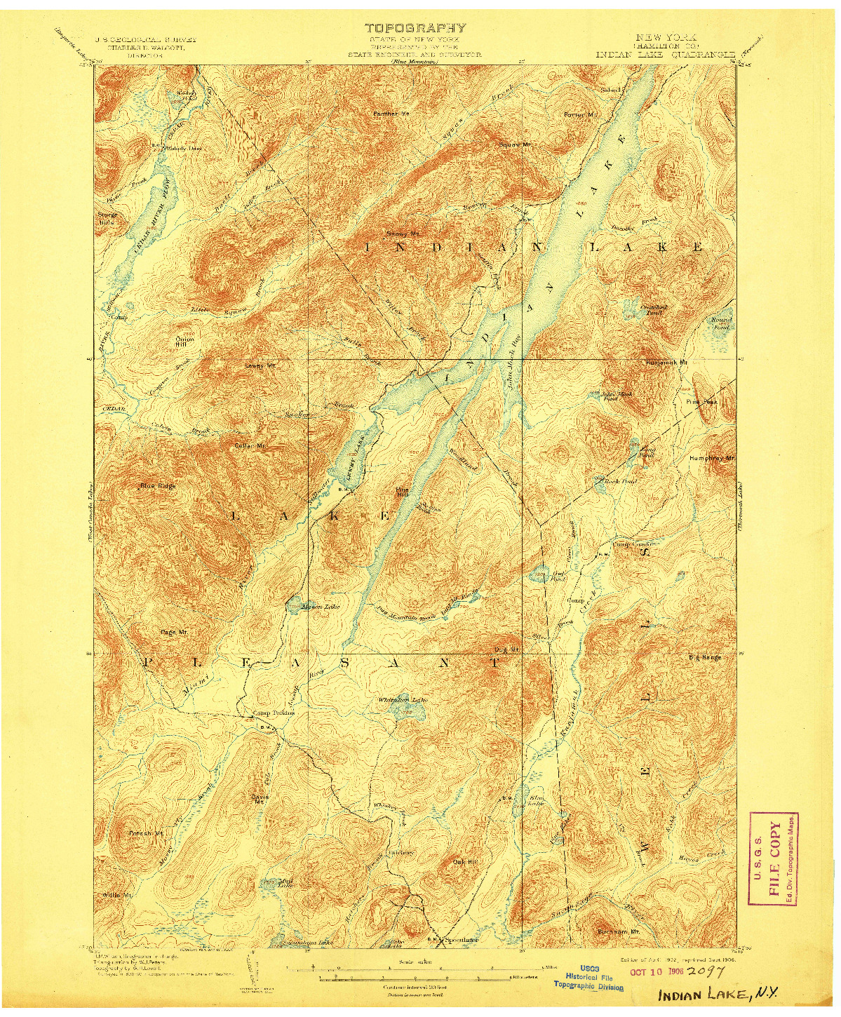 USGS 1:62500-SCALE QUADRANGLE FOR INDIAN LAKE, NY 1902