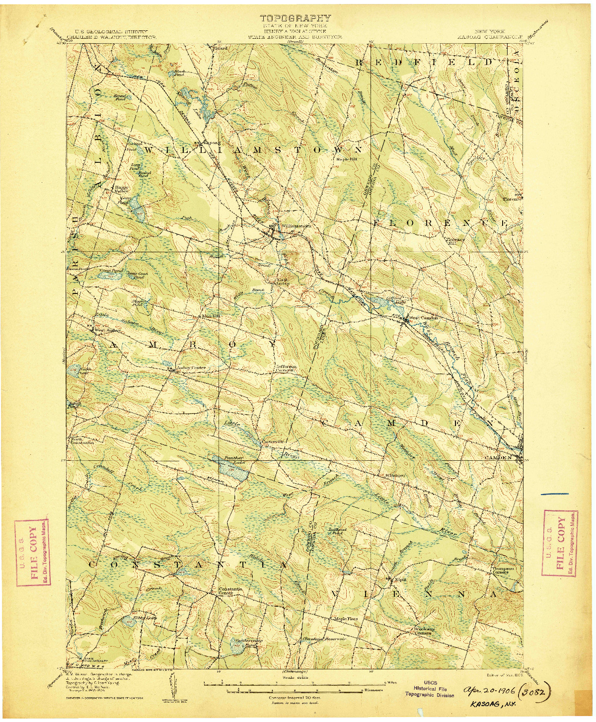 USGS 1:62500-SCALE QUADRANGLE FOR KASOAG, NY 1906