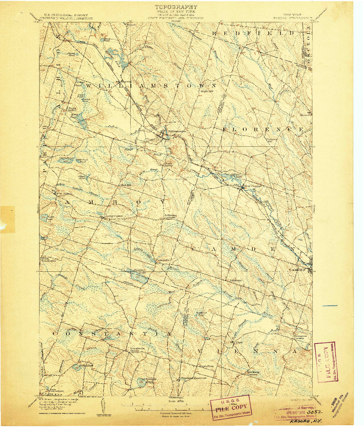 USGS 1:62500-SCALE QUADRANGLE FOR KASOAG, NY 1906