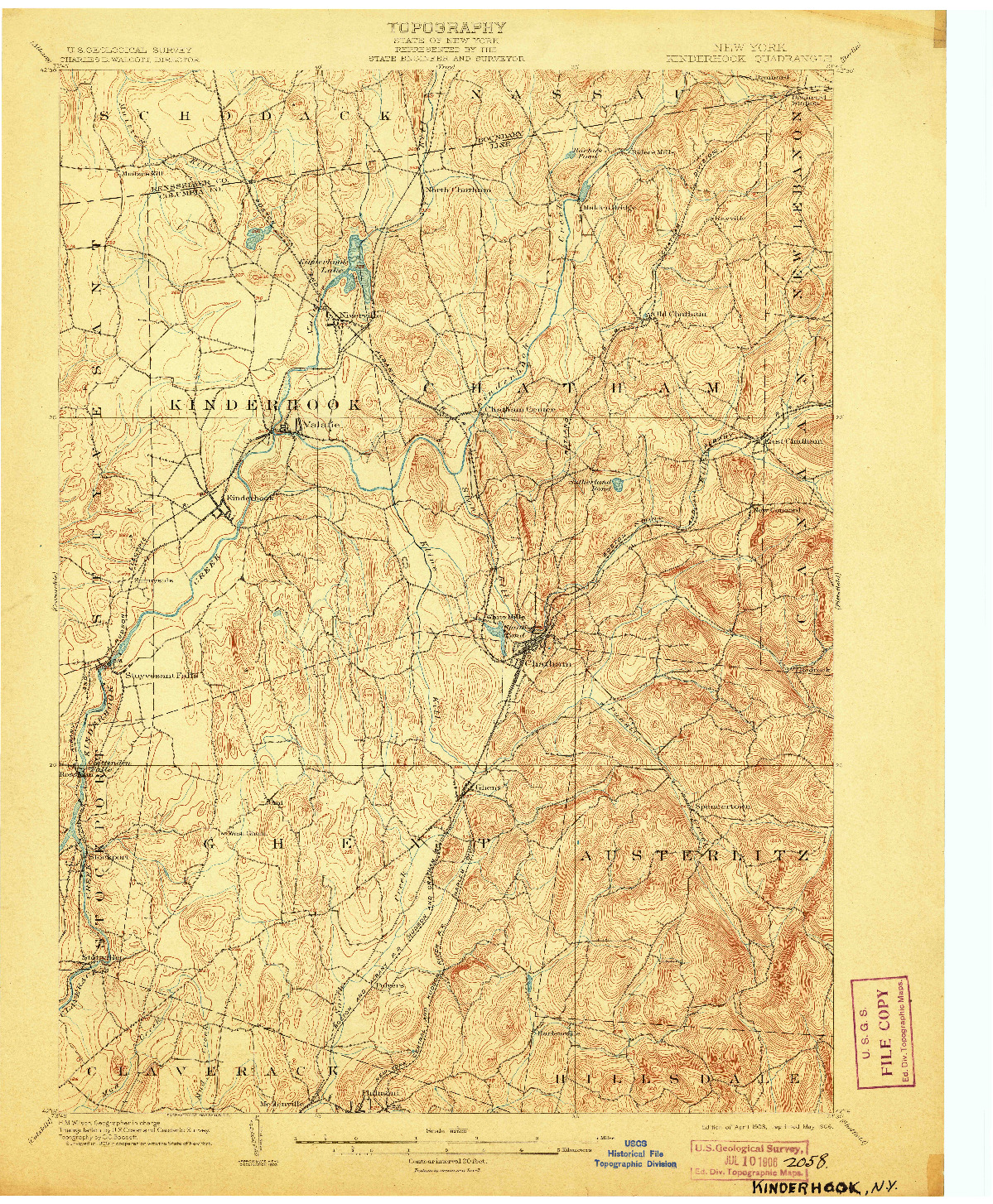 USGS 1:62500-SCALE QUADRANGLE FOR KINDERHOOK, NY 1903