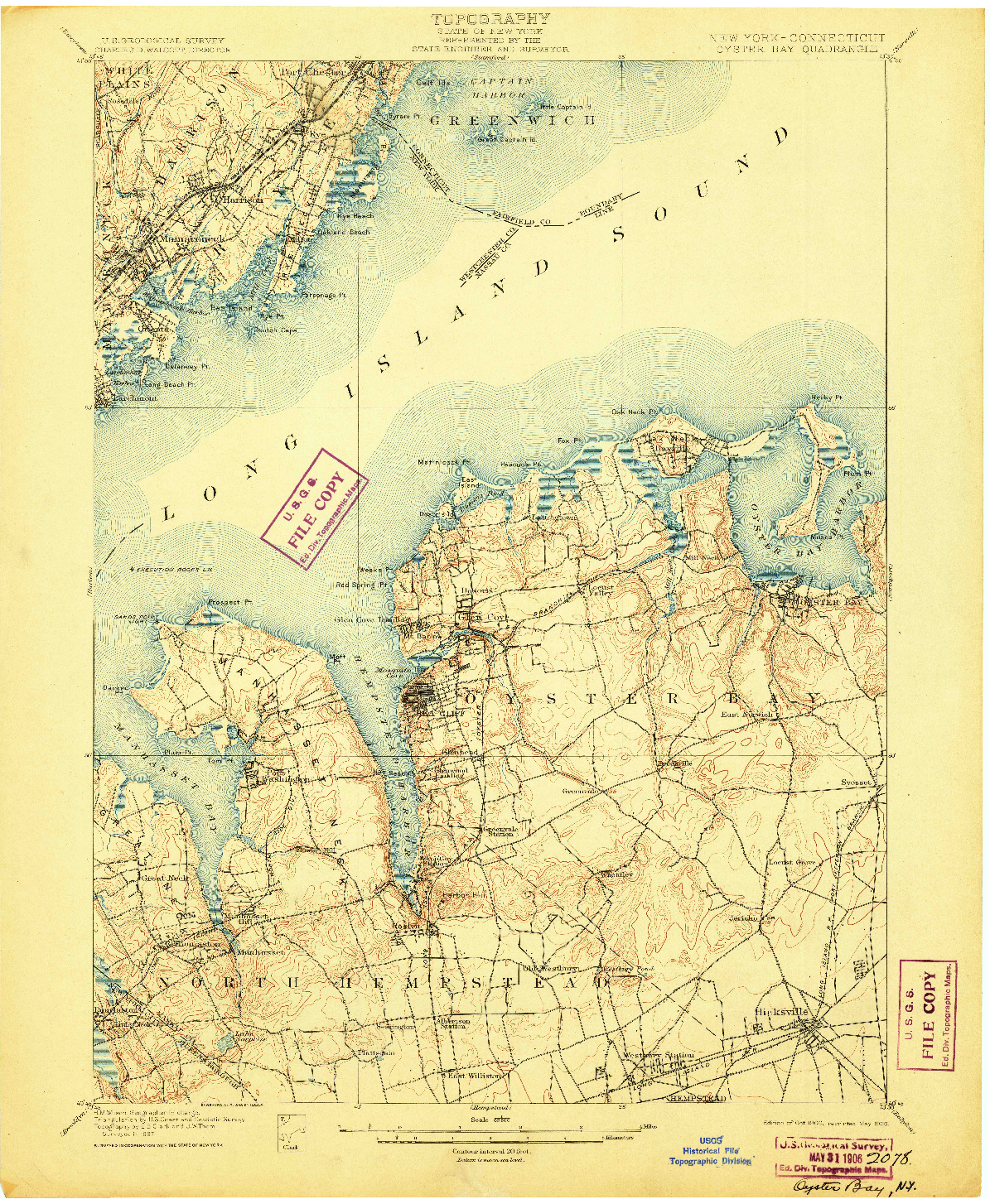 USGS 1:62500-SCALE QUADRANGLE FOR OYSTER BAY, NY 1900