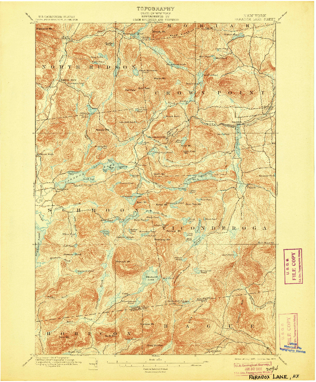 USGS 1:62500-SCALE QUADRANGLE FOR PARADOX LAKE, NY 1897