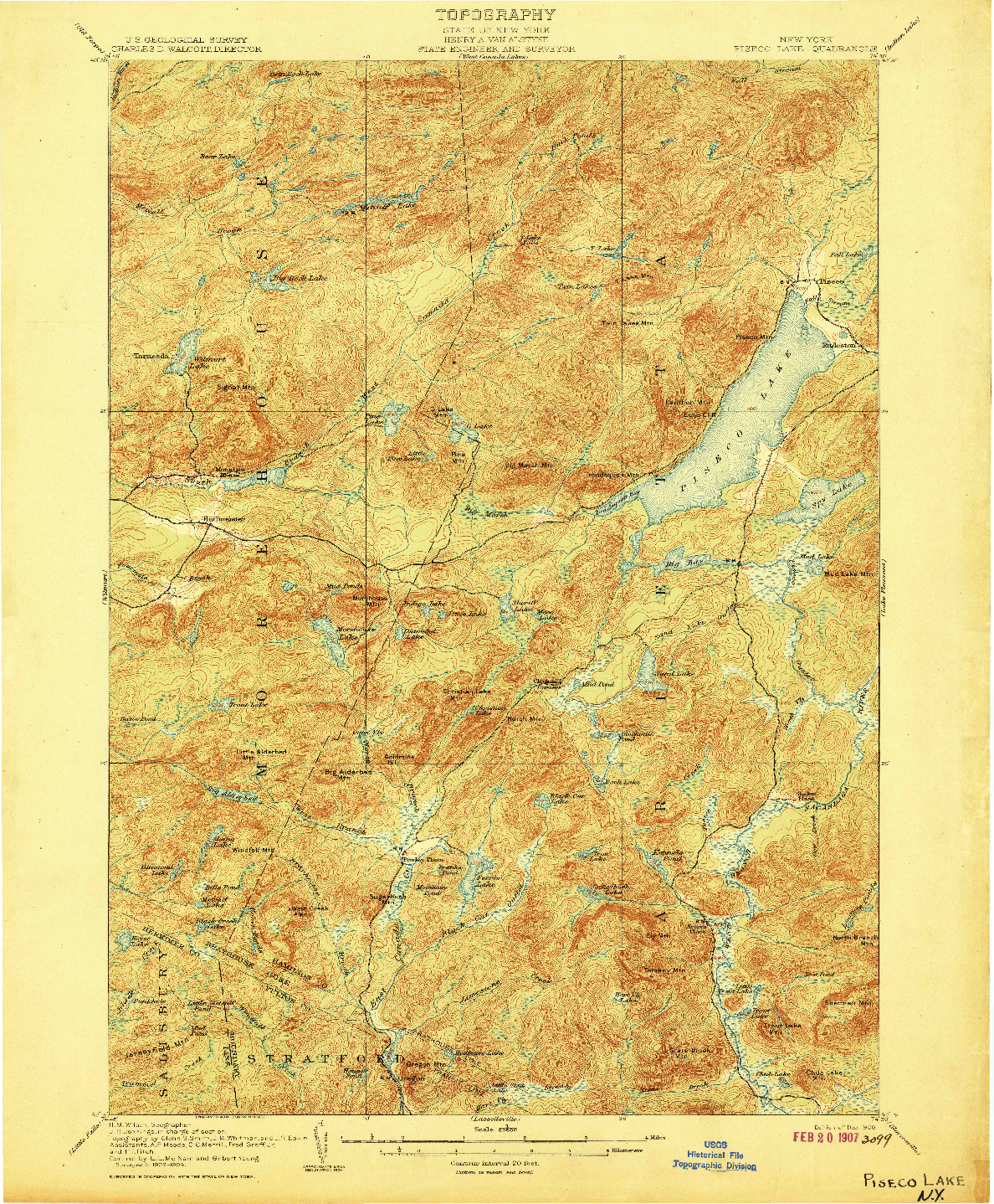 USGS 1:62500-SCALE QUADRANGLE FOR PISECO LAKE, NY 1906