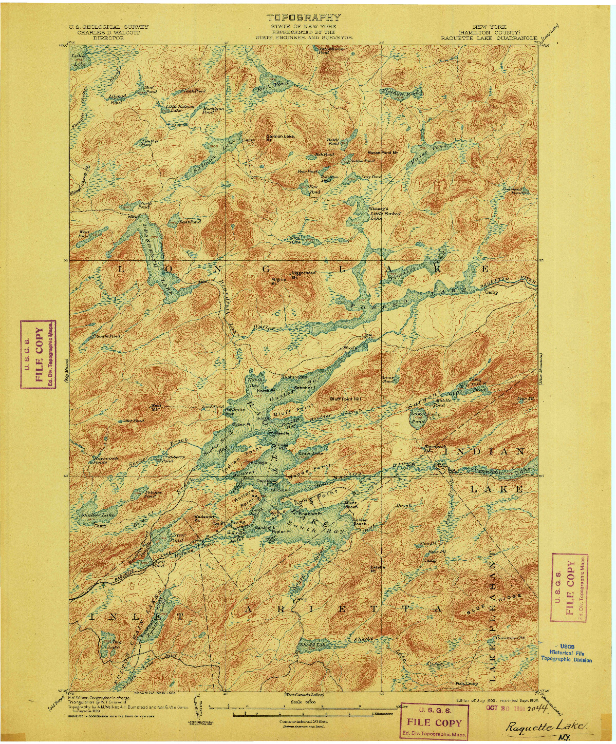 USGS 1:62500-SCALE QUADRANGLE FOR RAQUETTE LAKE, NY 1903