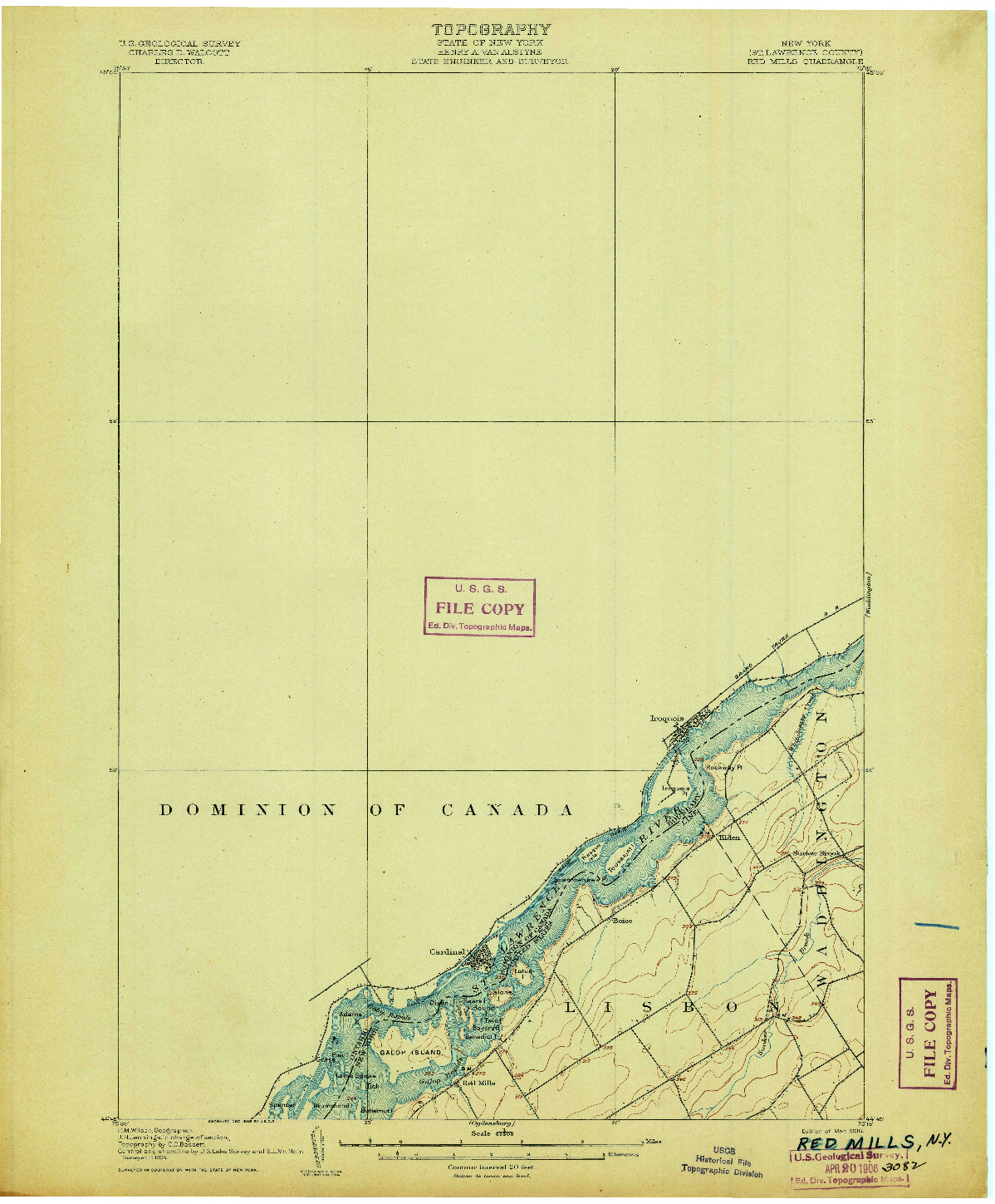 USGS 1:62500-SCALE QUADRANGLE FOR RED MILLS, NY 1906
