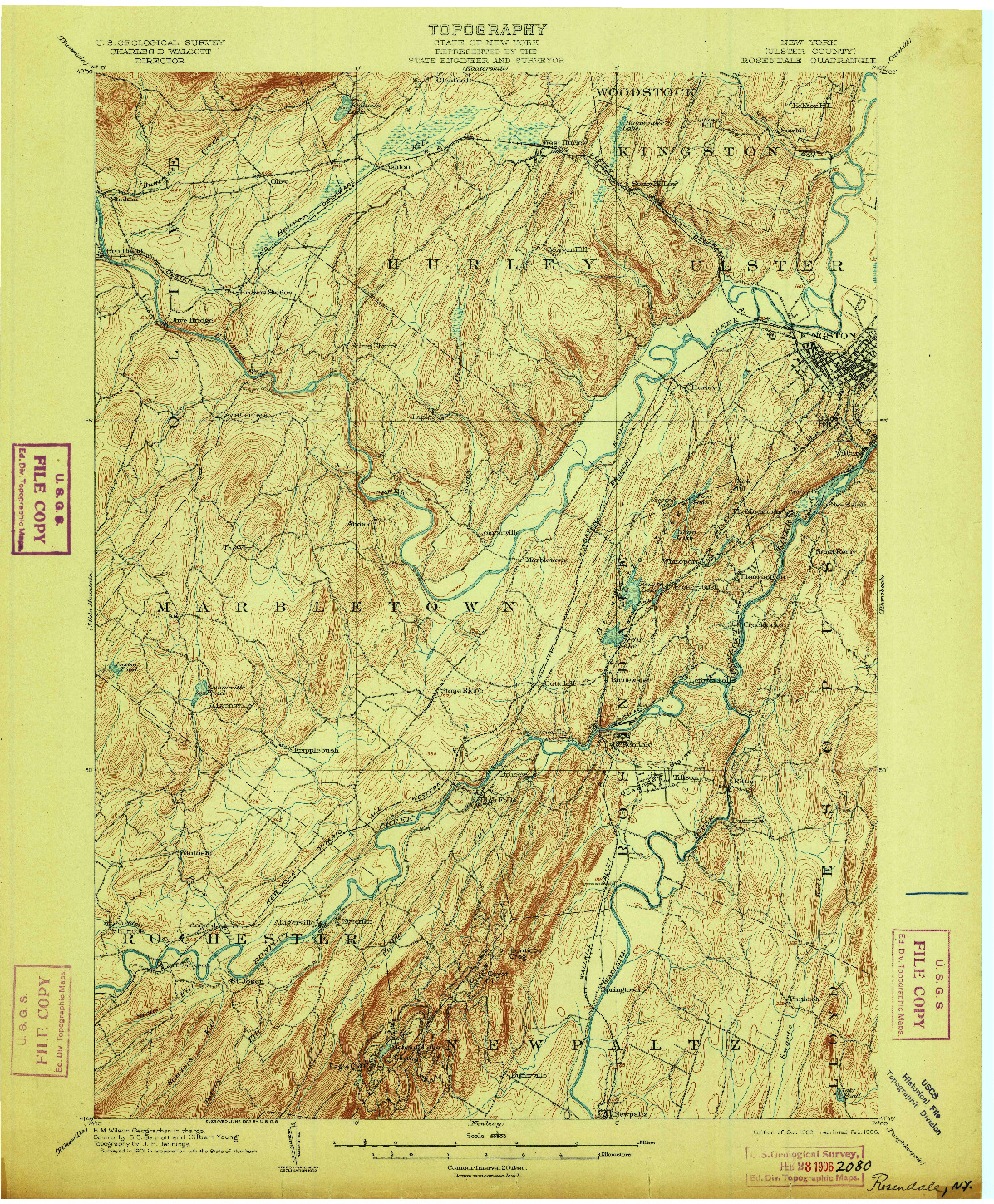 USGS 1:62500-SCALE QUADRANGLE FOR ROSENDALE, NY 1903