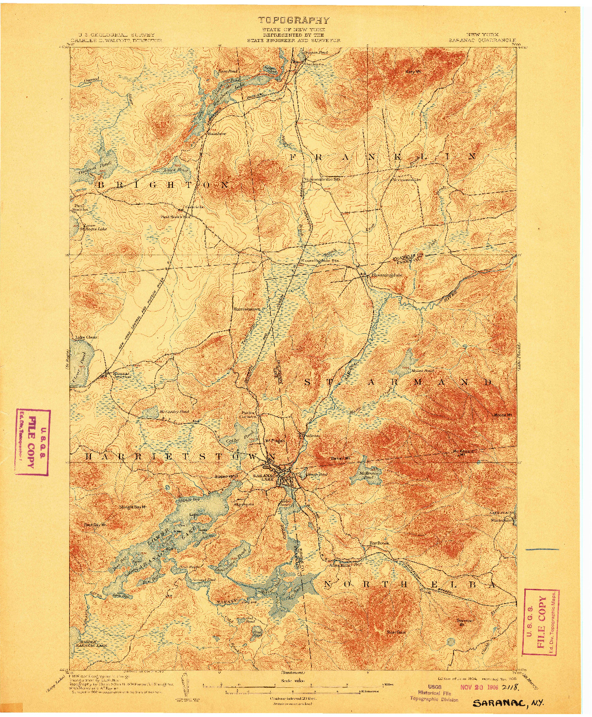 USGS 1:62500-SCALE QUADRANGLE FOR SARANAC, NY 1904