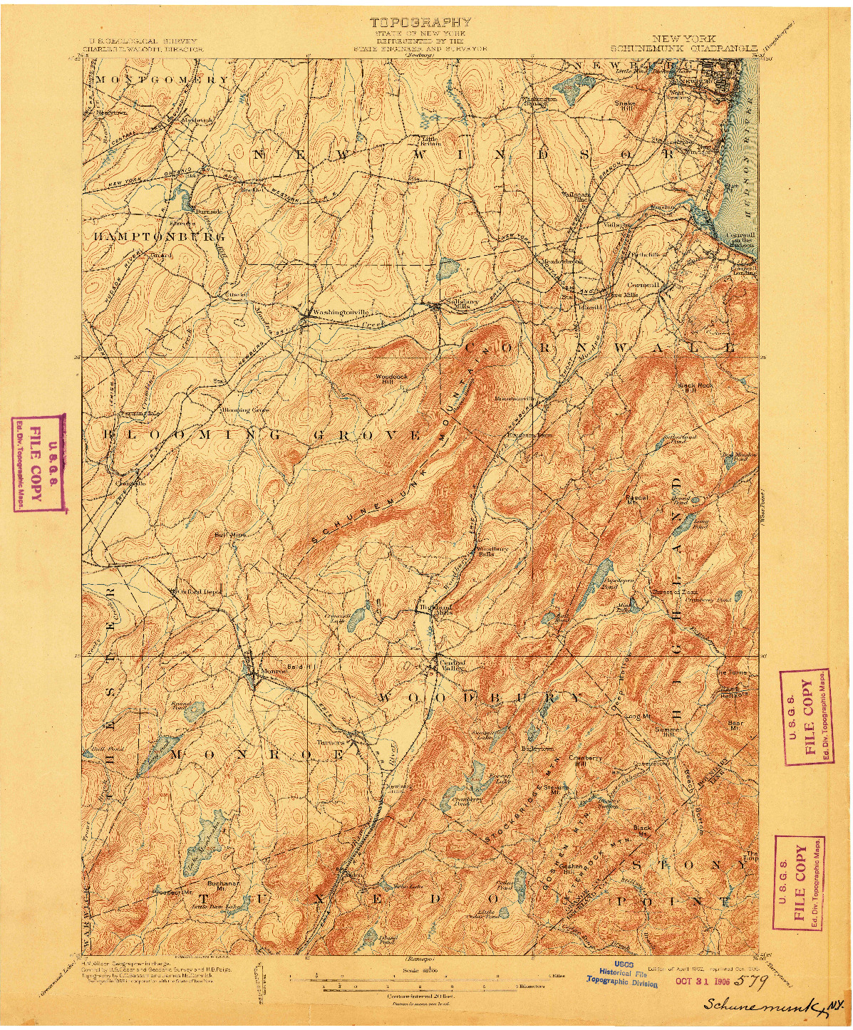 USGS 1:62500-SCALE QUADRANGLE FOR SCHUNEMUNK, NY 1902