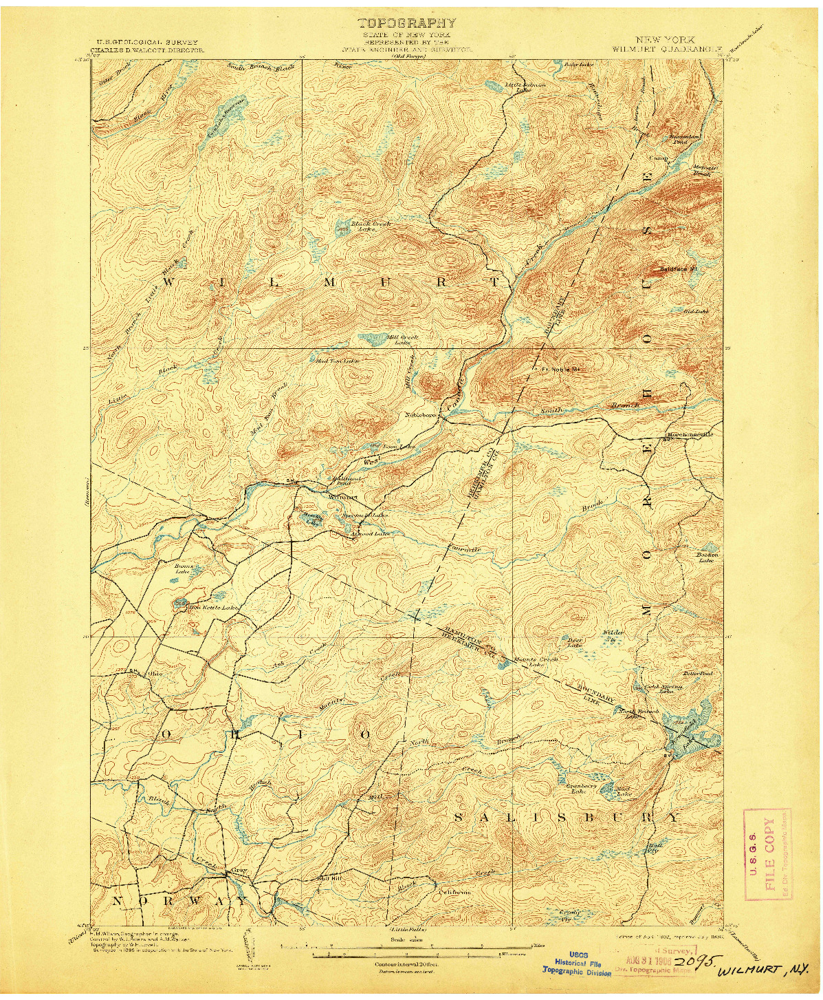 USGS 1:62500-SCALE QUADRANGLE FOR WILMURT, NY 1902