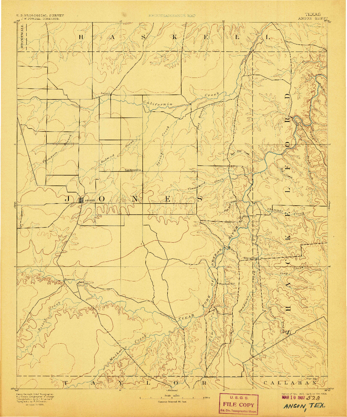 USGS 1:125000-SCALE QUADRANGLE FOR ANSON, TX 1893