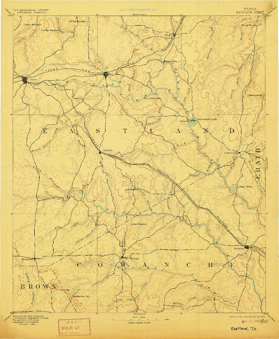 USGS 1:125000-SCALE QUADRANGLE FOR EASTLAND, TX 1894