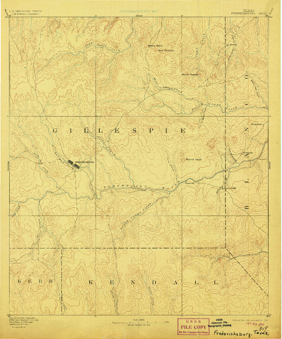 USGS 1:125000-SCALE QUADRANGLE FOR FREDERICKSBURG, TX 1894