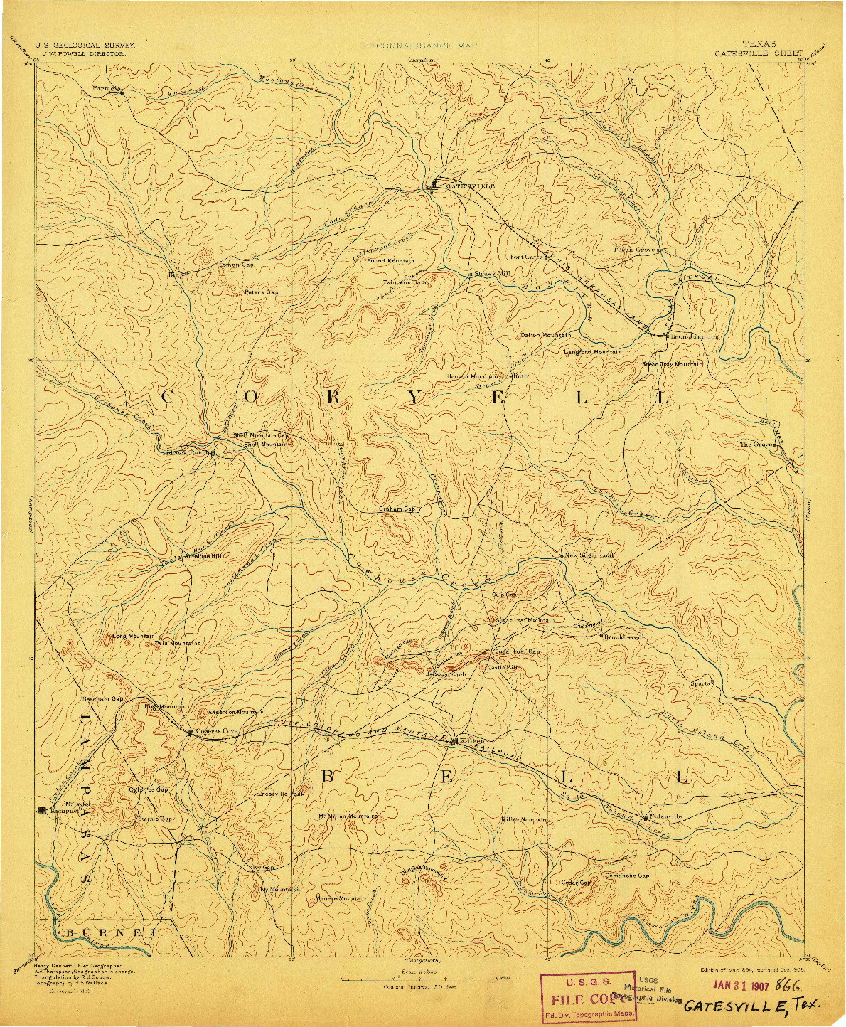 USGS 1:125000-SCALE QUADRANGLE FOR GATESVILLE, TX 1894