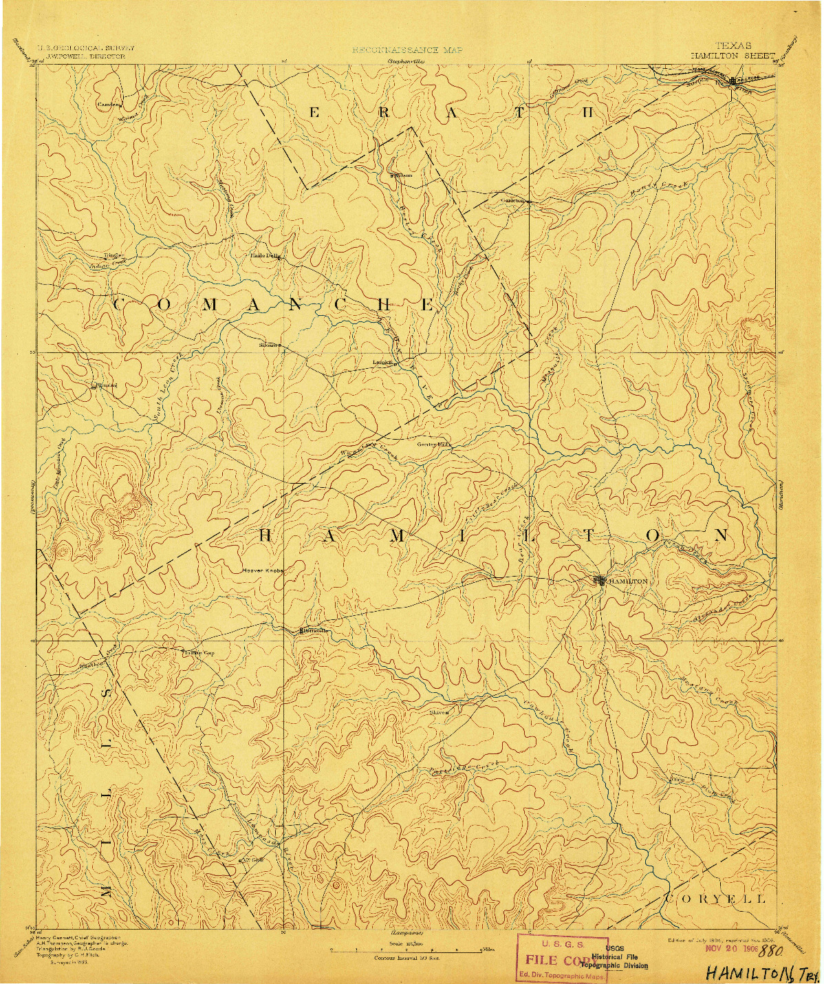 USGS 1:125000-SCALE QUADRANGLE FOR HAMILTON, TX 1894