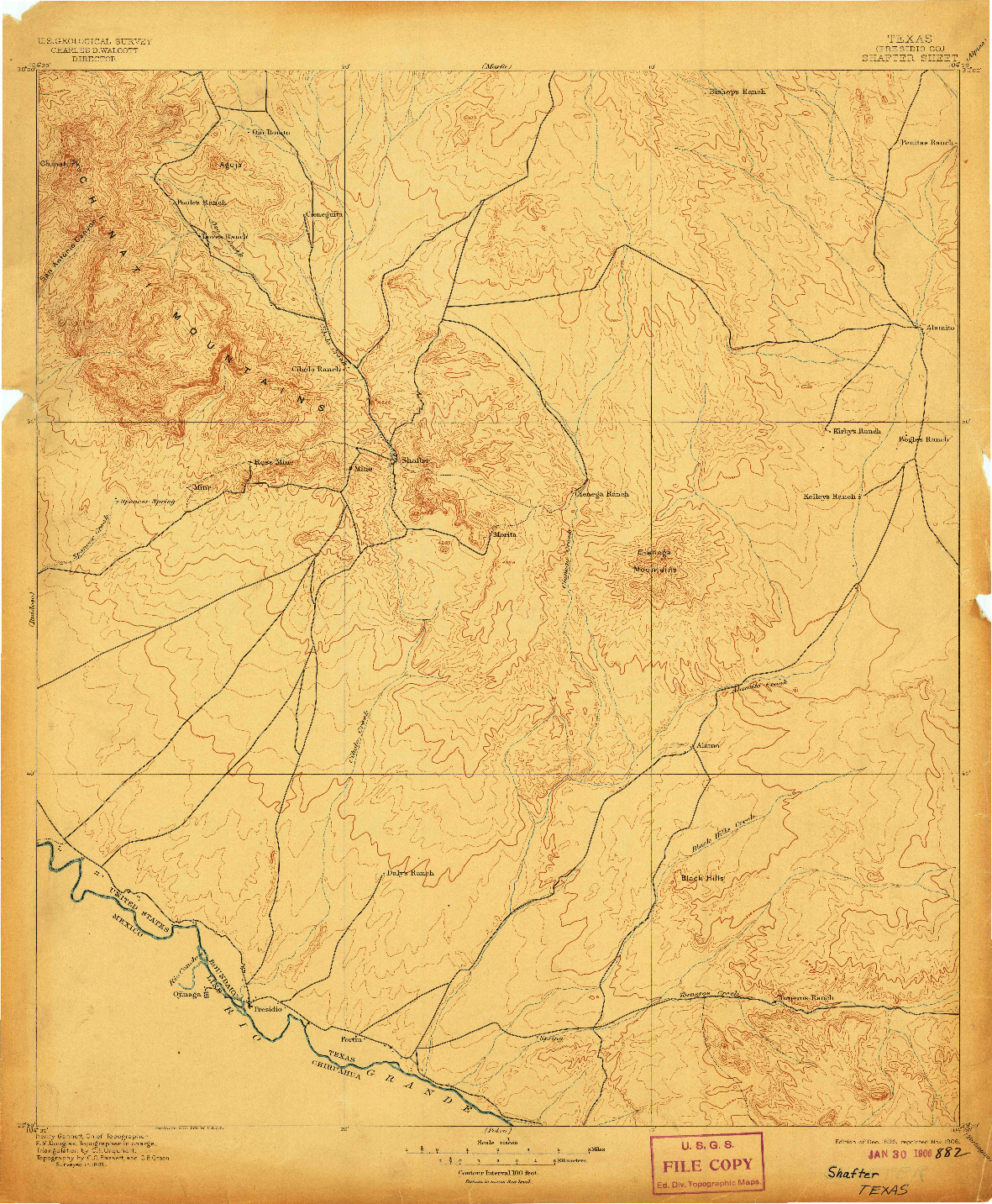 USGS 1:125000-SCALE QUADRANGLE FOR SHAFTER, TX 1896