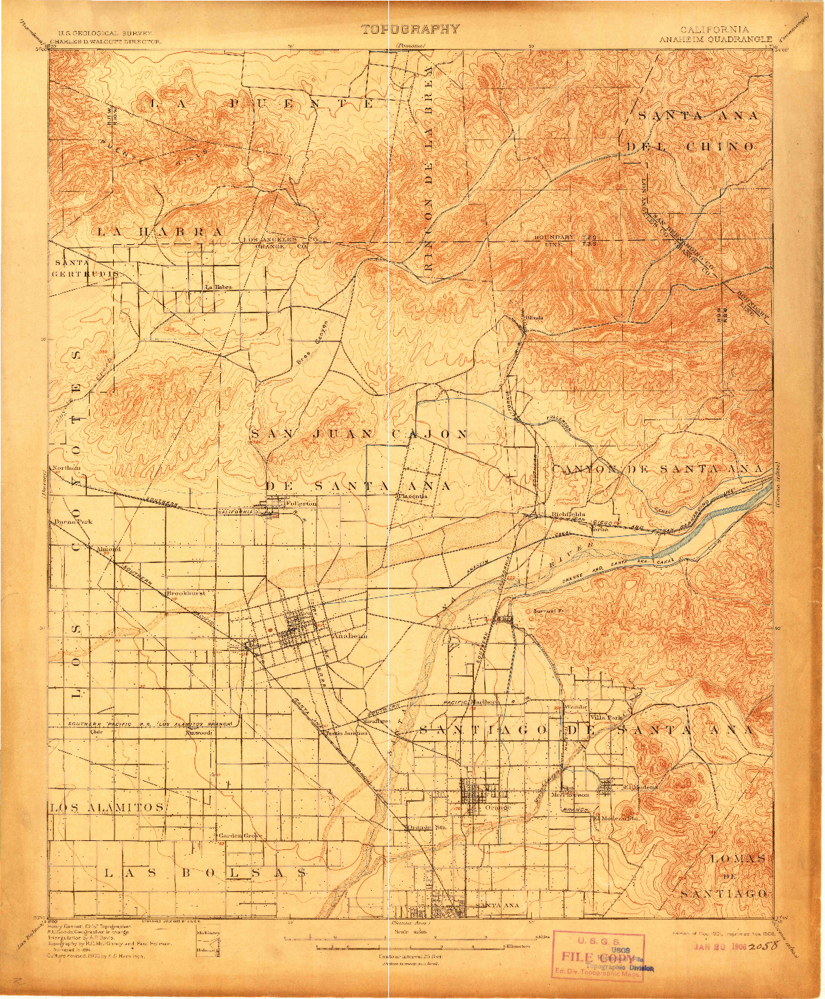 USGS 1:62500-SCALE QUADRANGLE FOR ANAHEIM, CA 1901