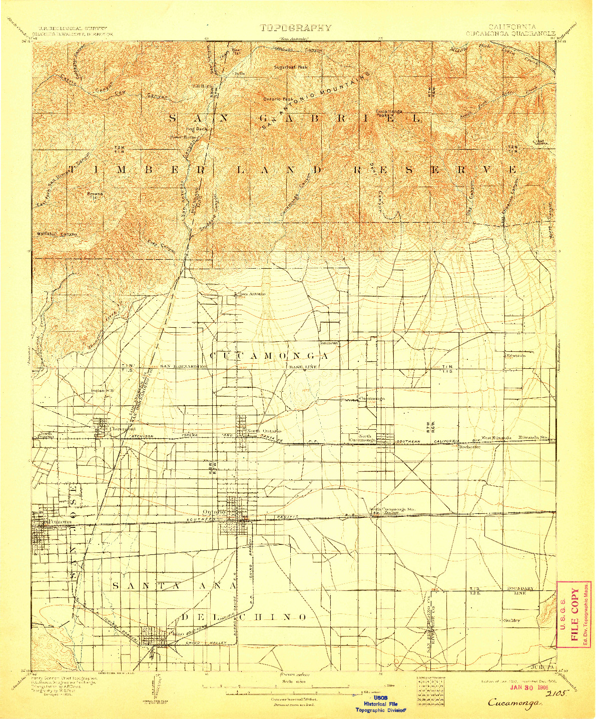 USGS 1:62500-SCALE QUADRANGLE FOR CUCAMONGA, CA 1903