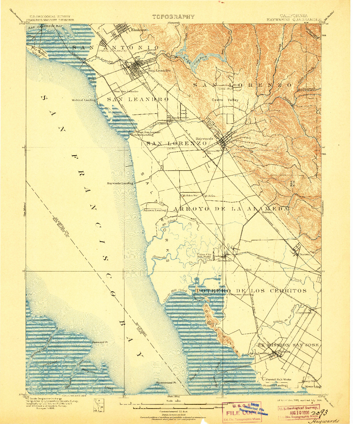 USGS 1:62500-SCALE QUADRANGLE FOR HAYWARDS, CA 1899