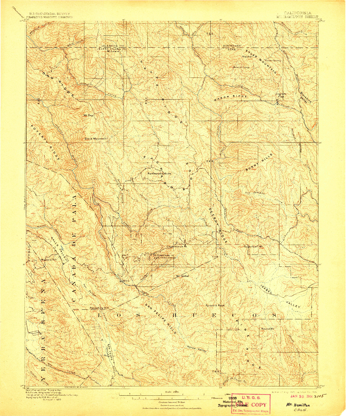 USGS 1:62500-SCALE QUADRANGLE FOR MT. HAMILTON, CA 1897