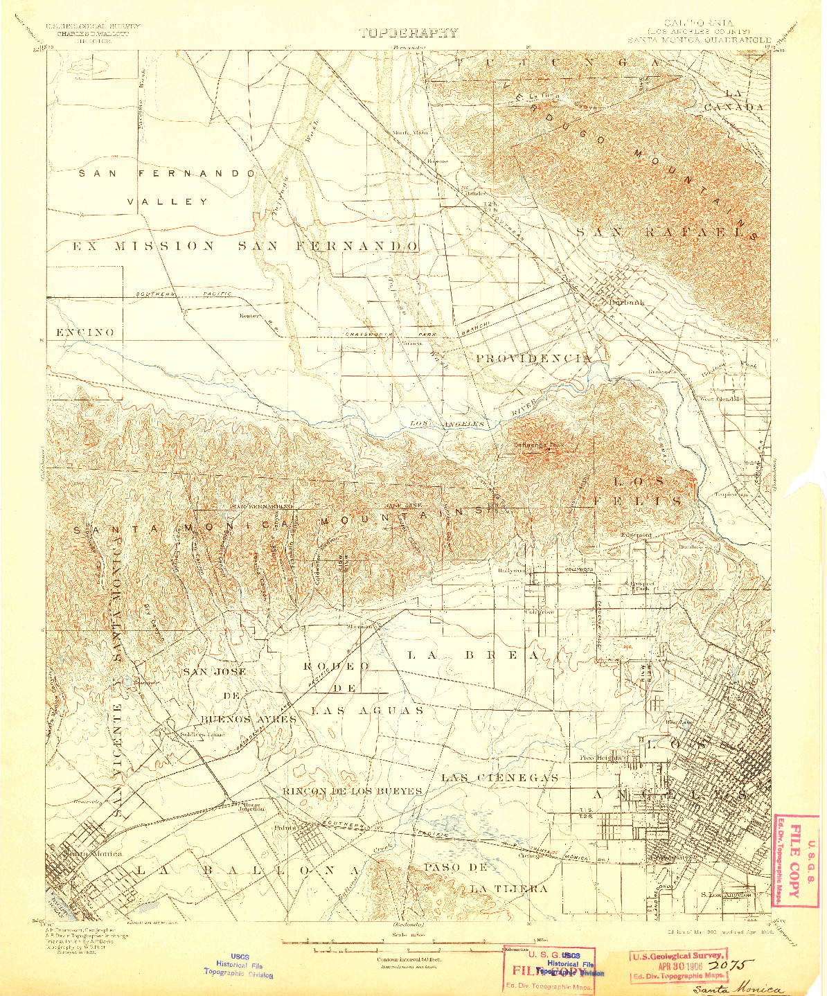 USGS 1:62500-SCALE QUADRANGLE FOR SANTA MONICA, CA 1902