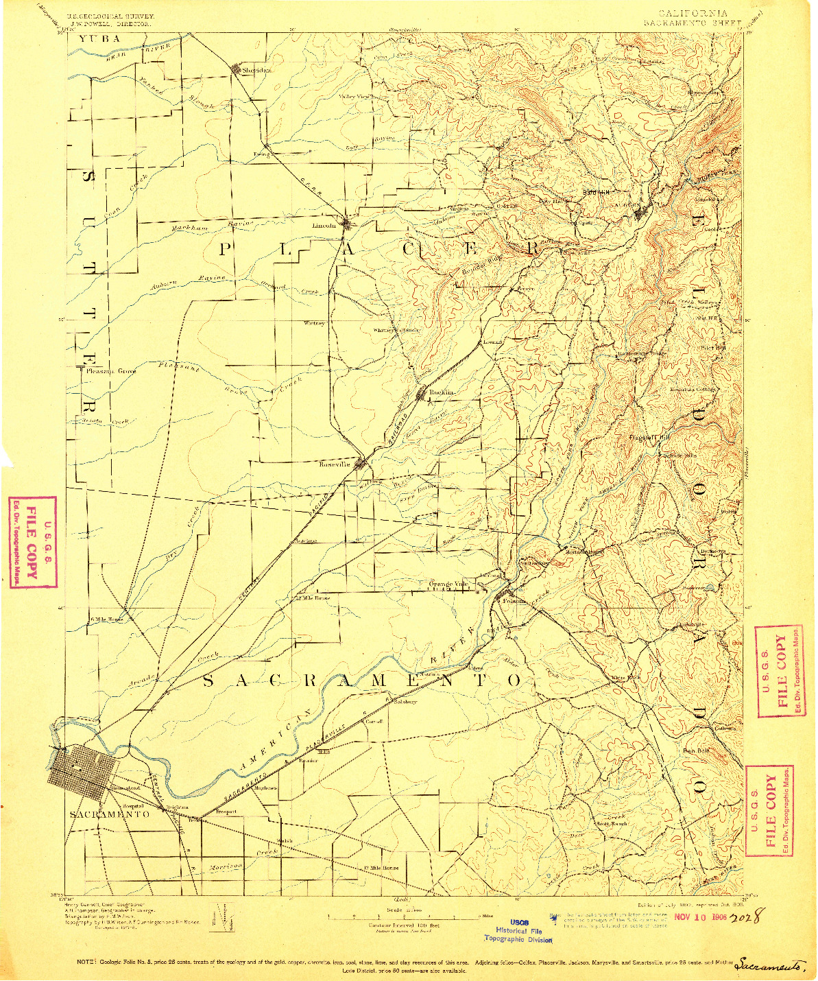 USGS 1:125000-SCALE QUADRANGLE FOR SACRAMENTO, CA 1892