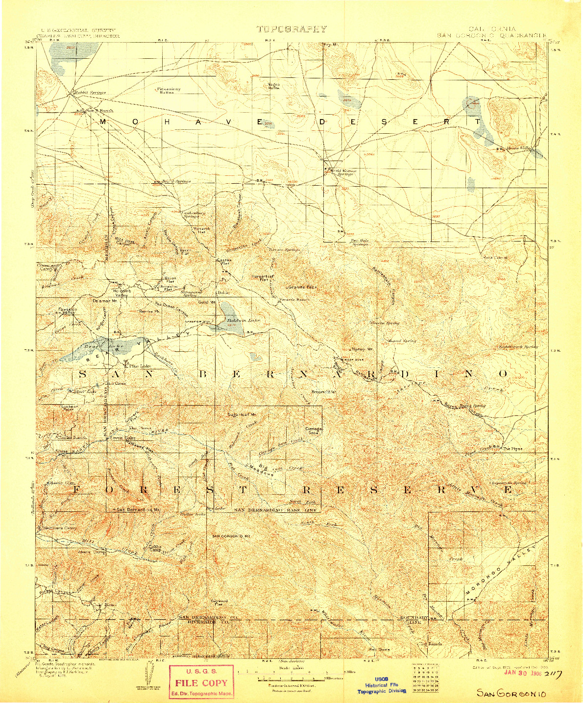 USGS 1:125000-SCALE QUADRANGLE FOR SAN GORGONIO, CA 1902