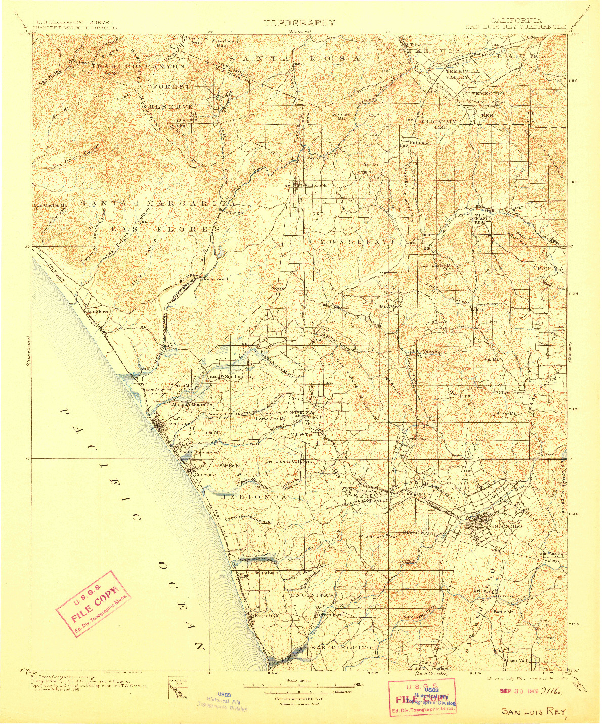 USGS 1:125000-SCALE QUADRANGLE FOR SAN LUIS REY, CA 1901