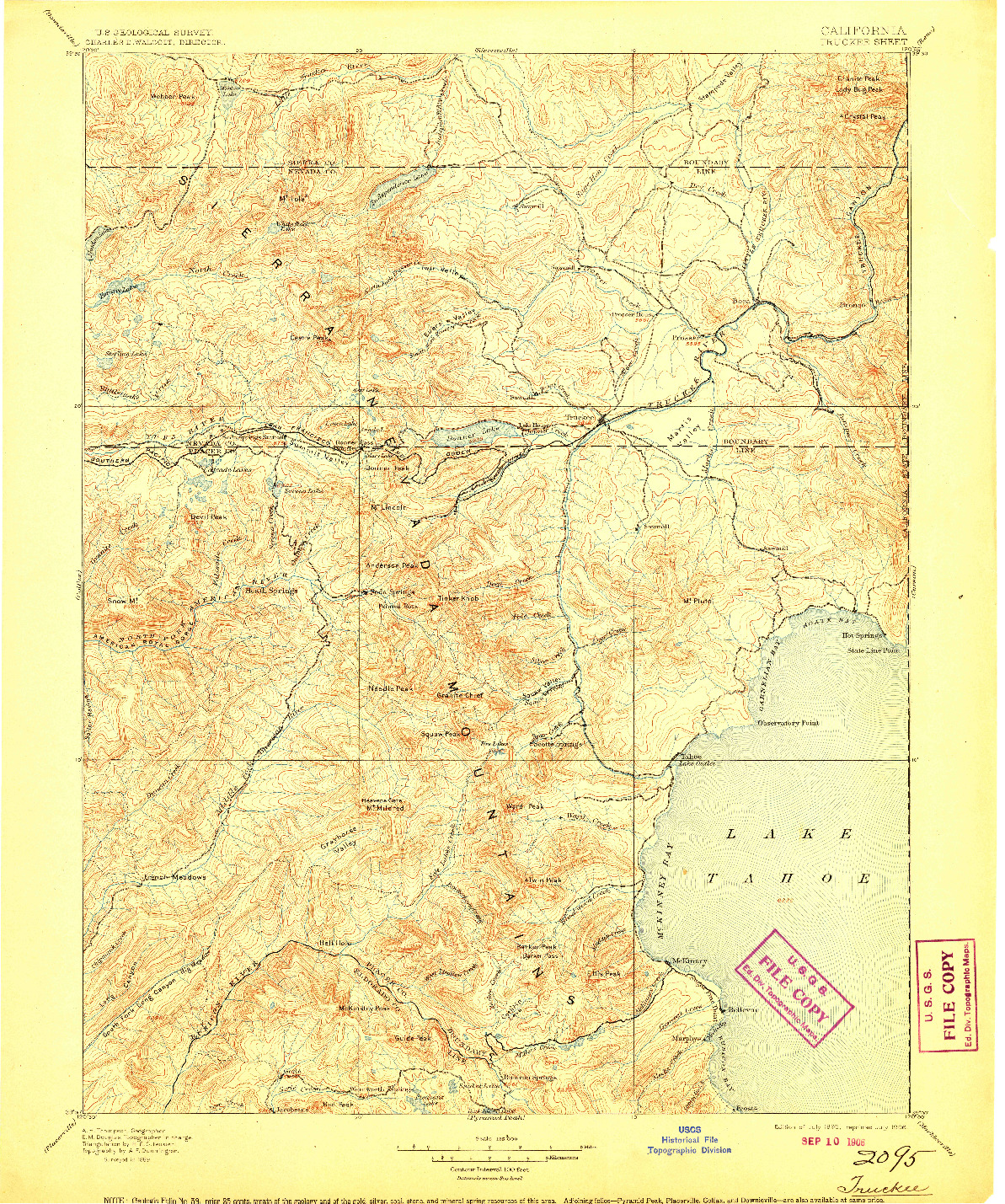 USGS 1:125000-SCALE QUADRANGLE FOR TRUCKEE, CA 1895