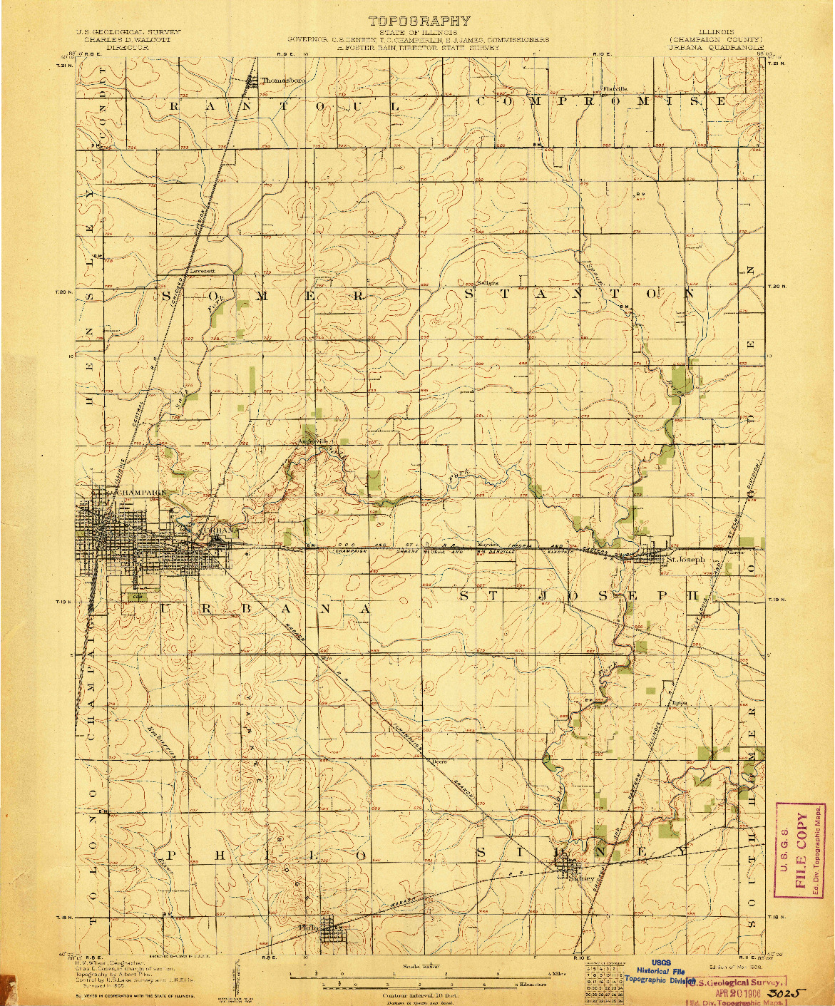 USGS 1:62500-SCALE QUADRANGLE FOR URBANA, IL 1906