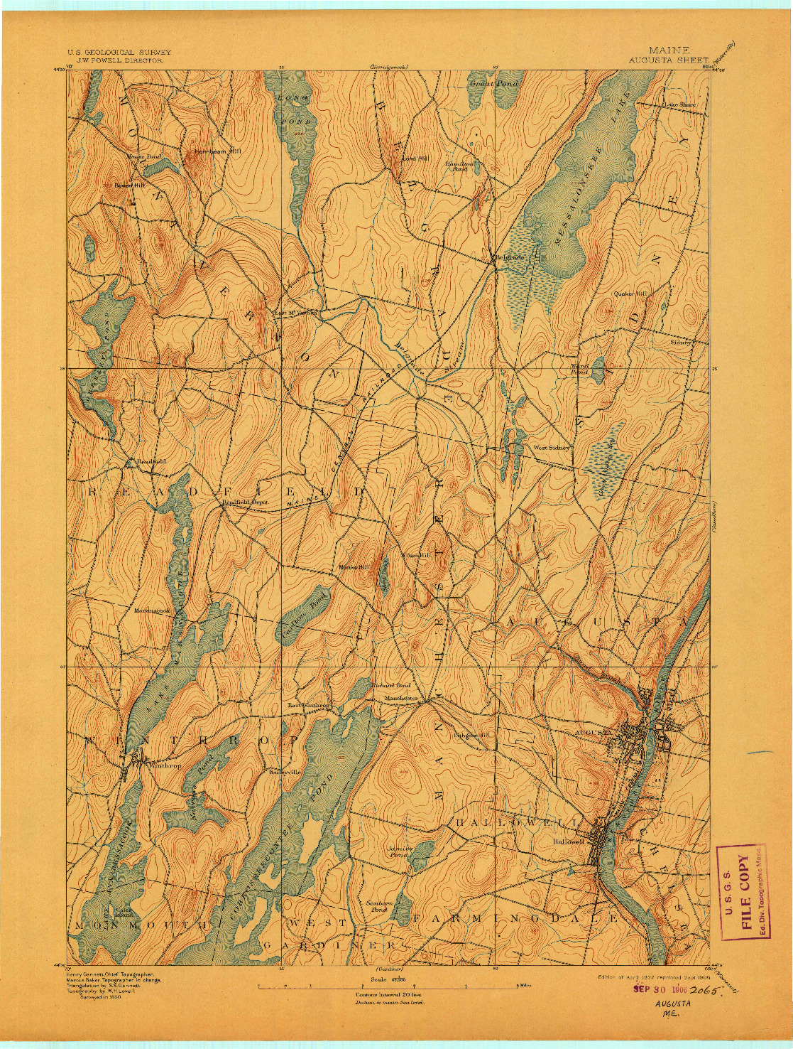 USGS 1:62500-SCALE QUADRANGLE FOR AUGUSTA, ME 1892