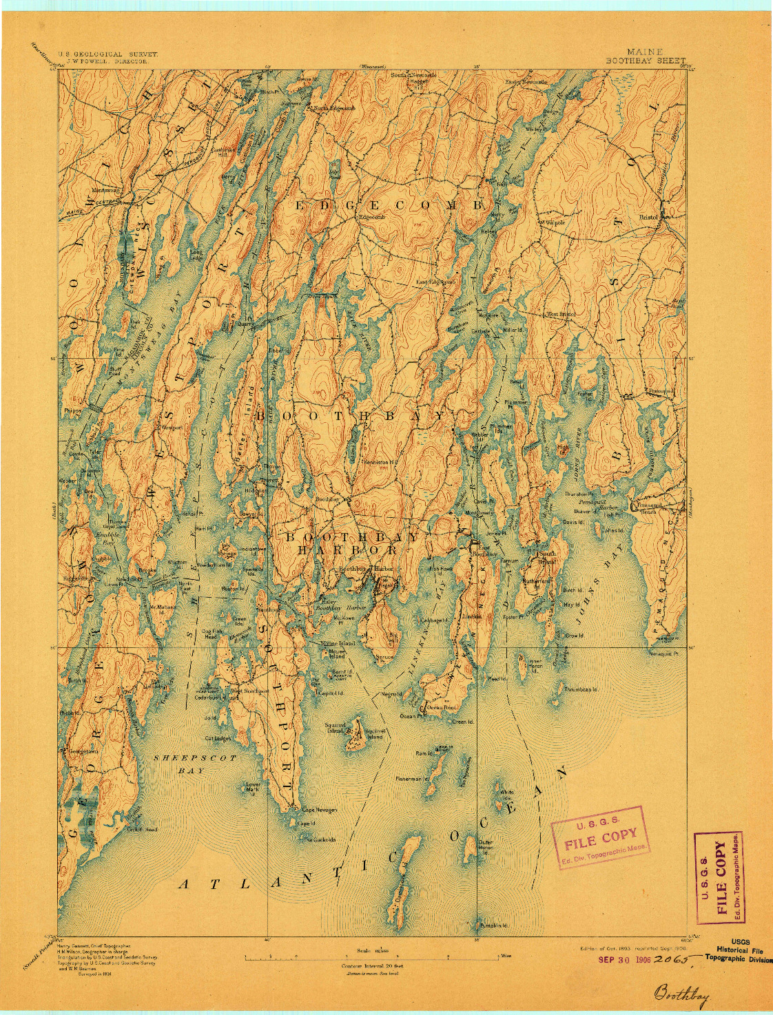 USGS 1:62500-SCALE QUADRANGLE FOR BOOTHBAY, ME 1893