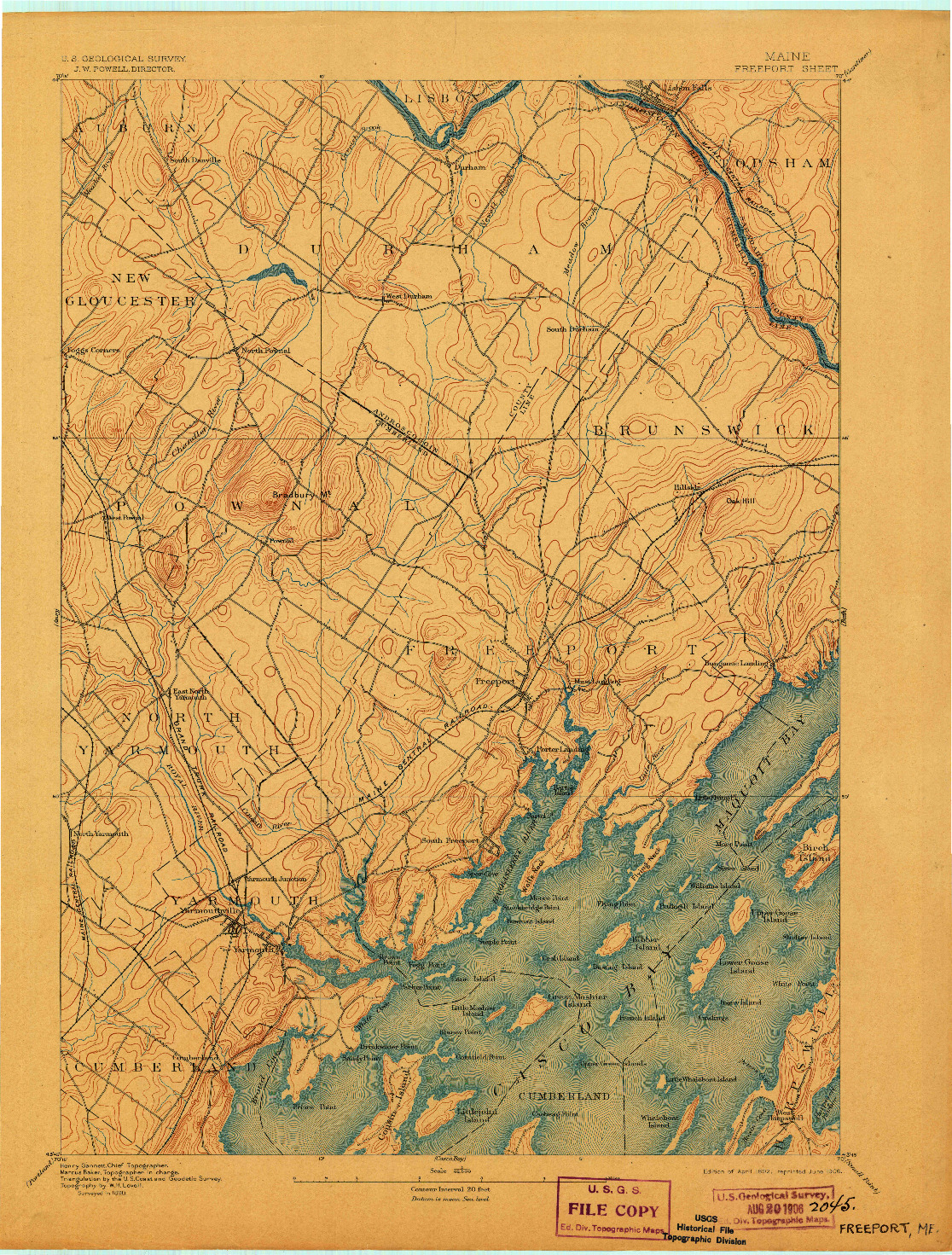 USGS 1:62500-SCALE QUADRANGLE FOR FREEPORT, ME 1892