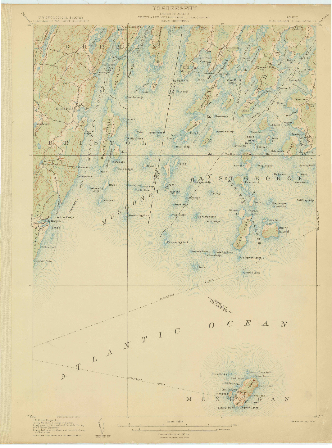 USGS 1:62500-SCALE QUADRANGLE FOR MONHEGAN, ME 1906