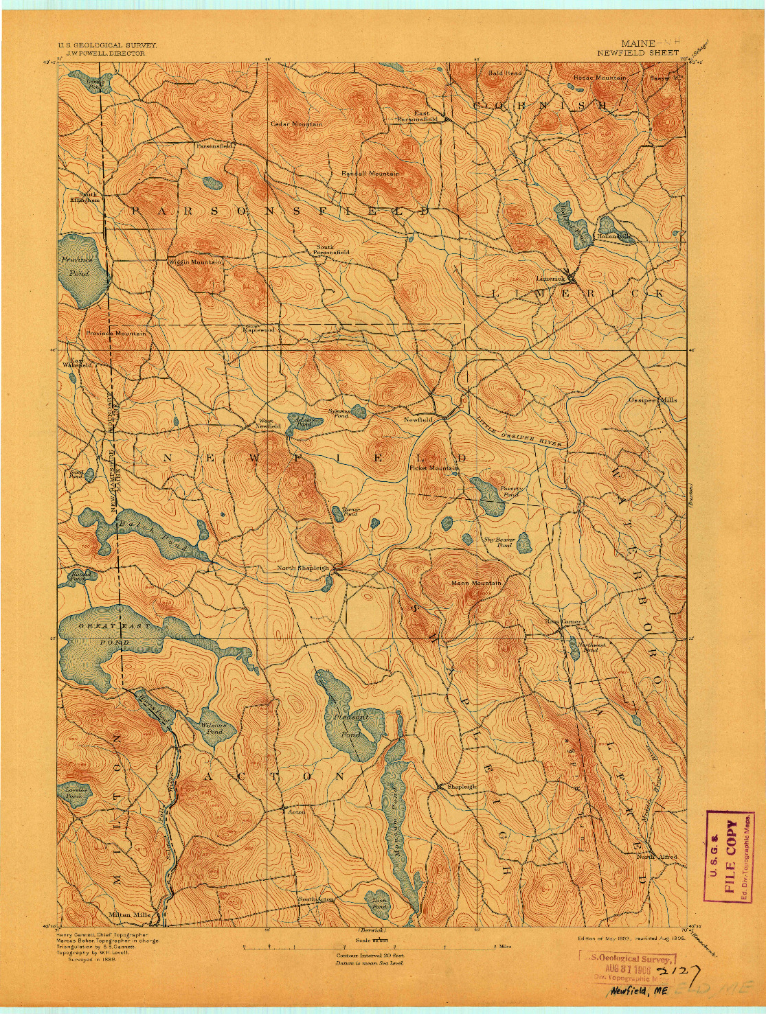 USGS 1:62500-SCALE QUADRANGLE FOR NEWFIELD, ME 1893