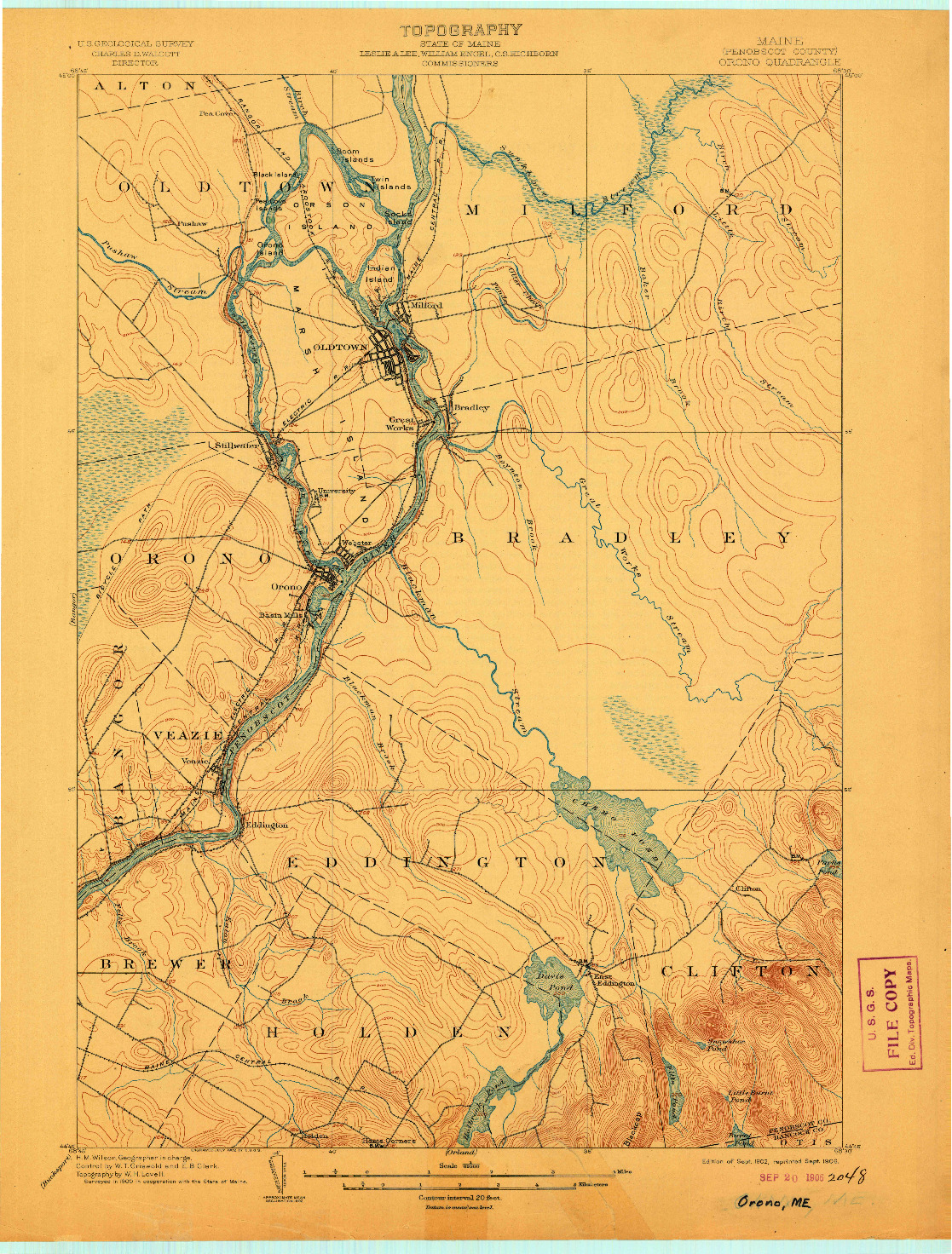 USGS 1:62500-SCALE QUADRANGLE FOR ORONO, ME 1902