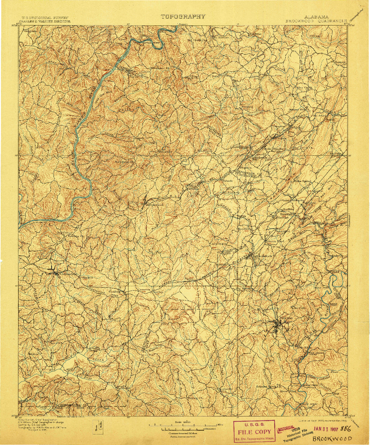 USGS 1:125000-SCALE QUADRANGLE FOR BROOKWOOD, AL 1899