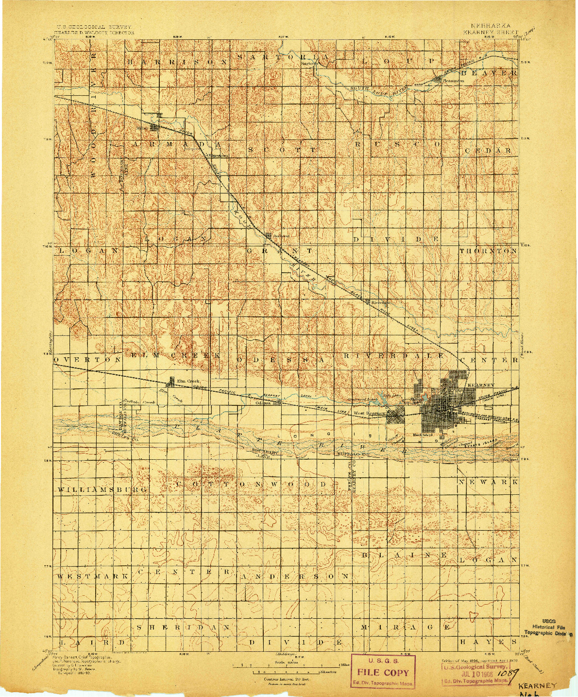 USGS 1:125000-SCALE QUADRANGLE FOR KEARNEY, NE 1896