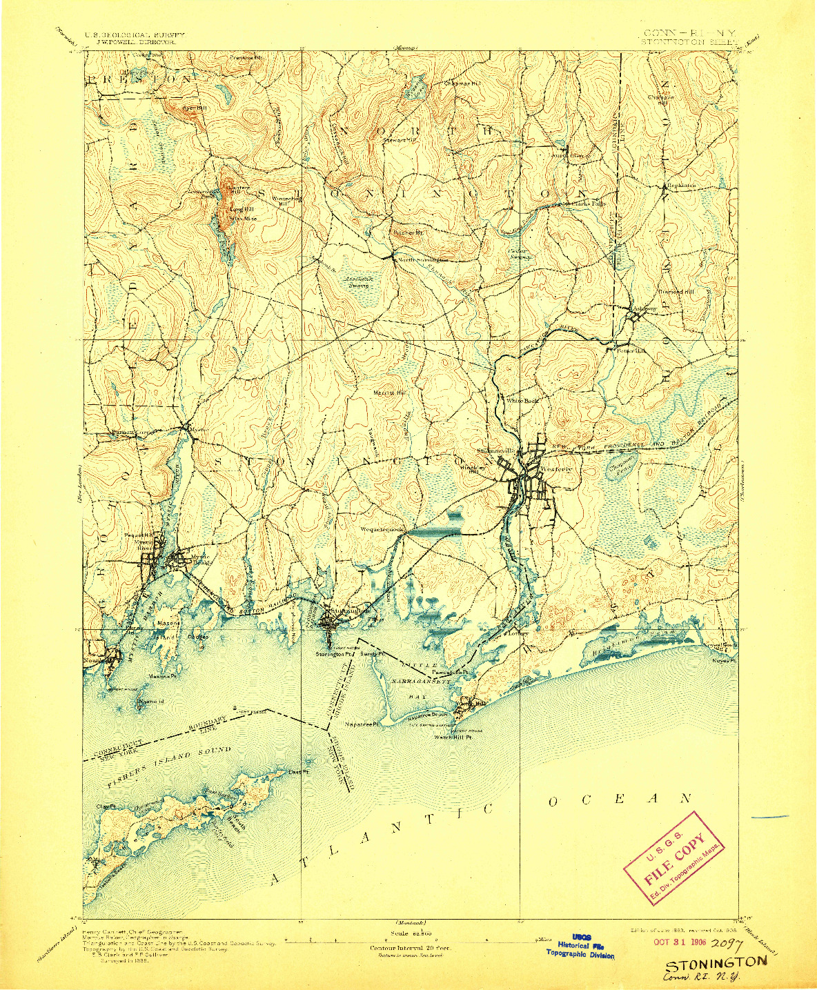 USGS 1:62500-SCALE QUADRANGLE FOR STONINGTON, CT 1893
