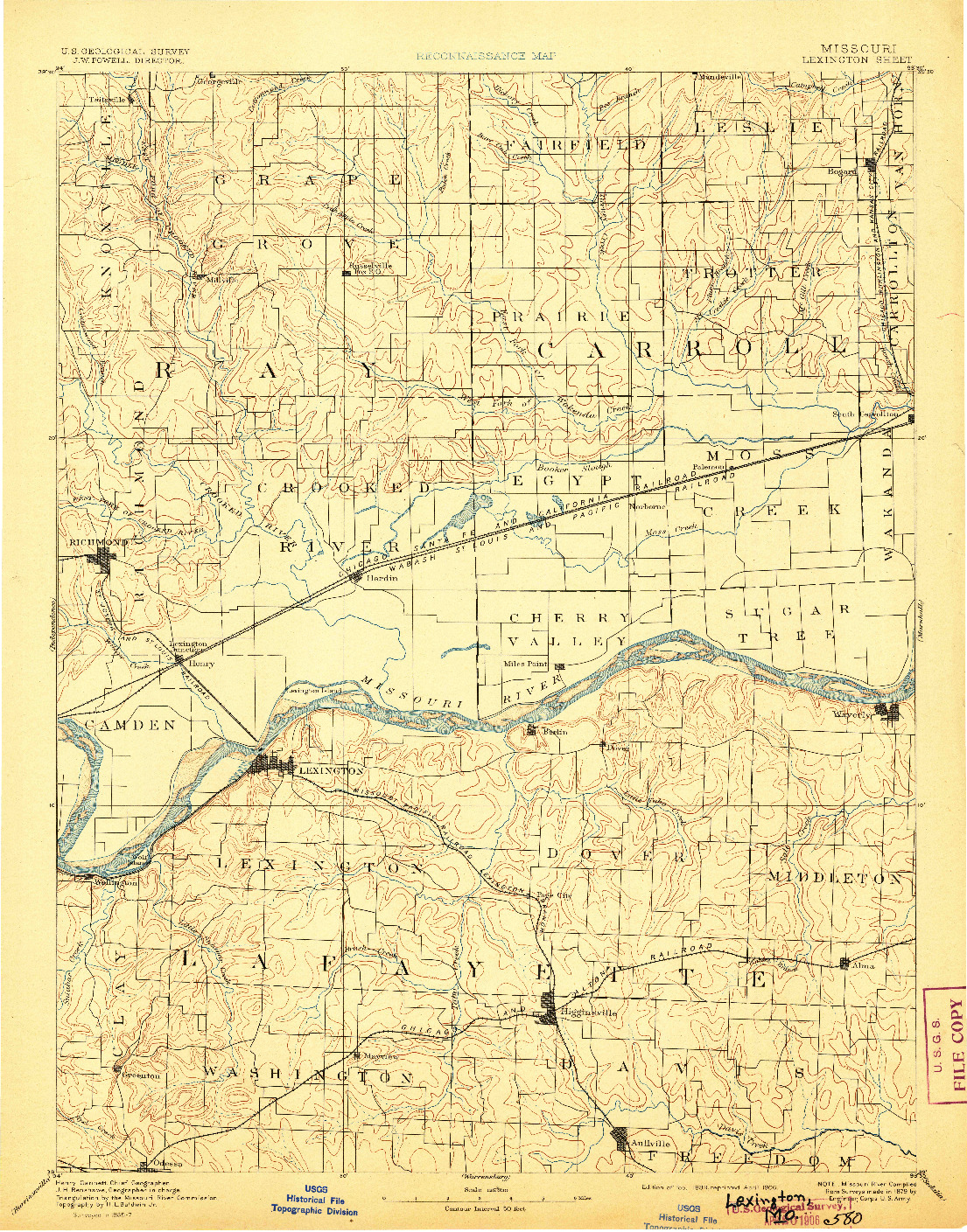 USGS 1:125000-SCALE QUADRANGLE FOR LEXINGTON, MO 1889