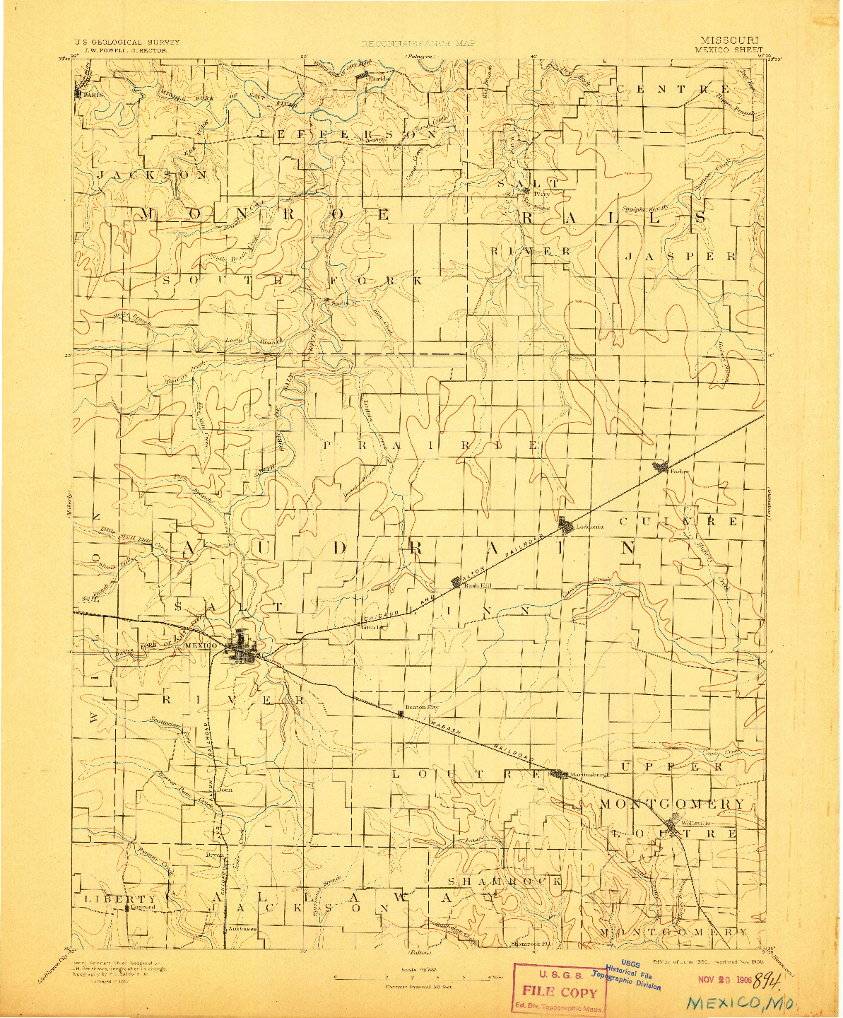 USGS 1:125000-SCALE QUADRANGLE FOR MEXICO, MO 1890