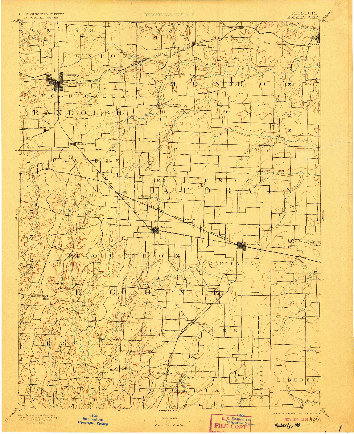 USGS 1:125000-SCALE QUADRANGLE FOR MOBERLY, MO 1890