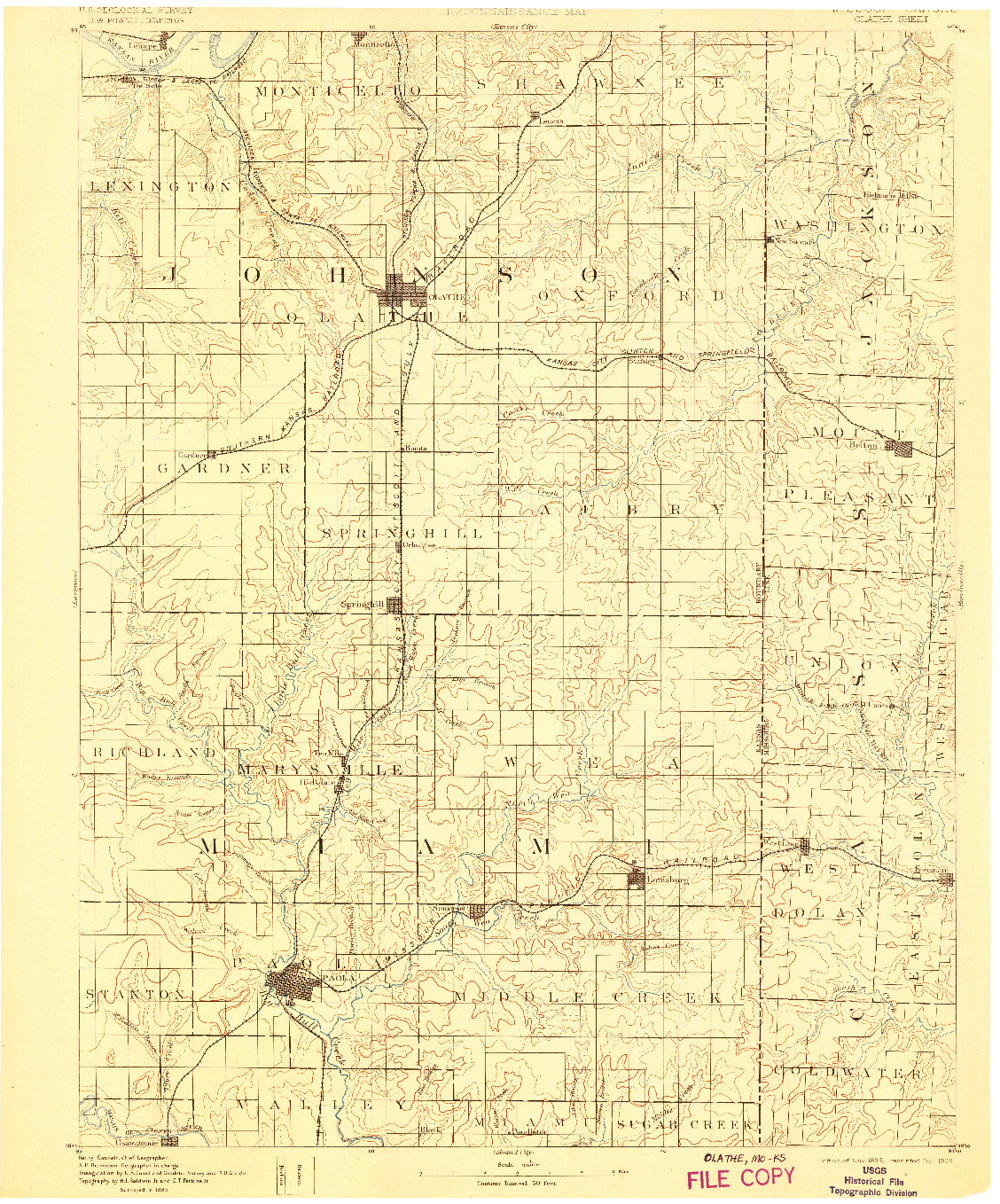 USGS 1:125000-SCALE QUADRANGLE FOR OLATHE, MO 1893