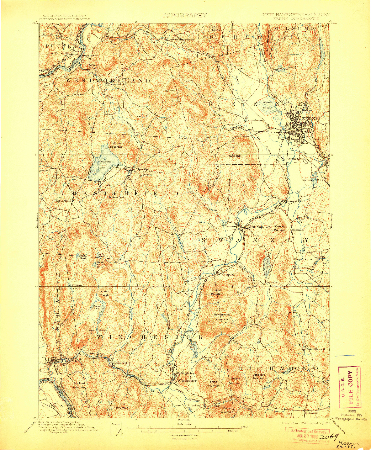 USGS 1:62500-SCALE QUADRANGLE FOR KEENE, NH 1898