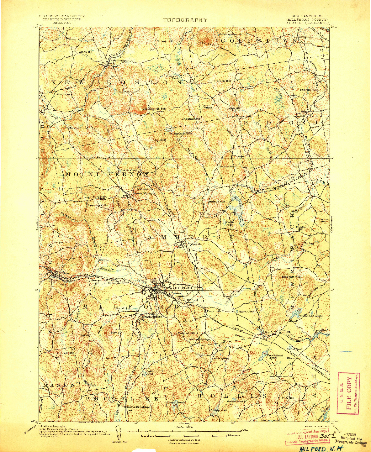 USGS 1:62500-SCALE QUADRANGLE FOR MILFORD, NH 1906