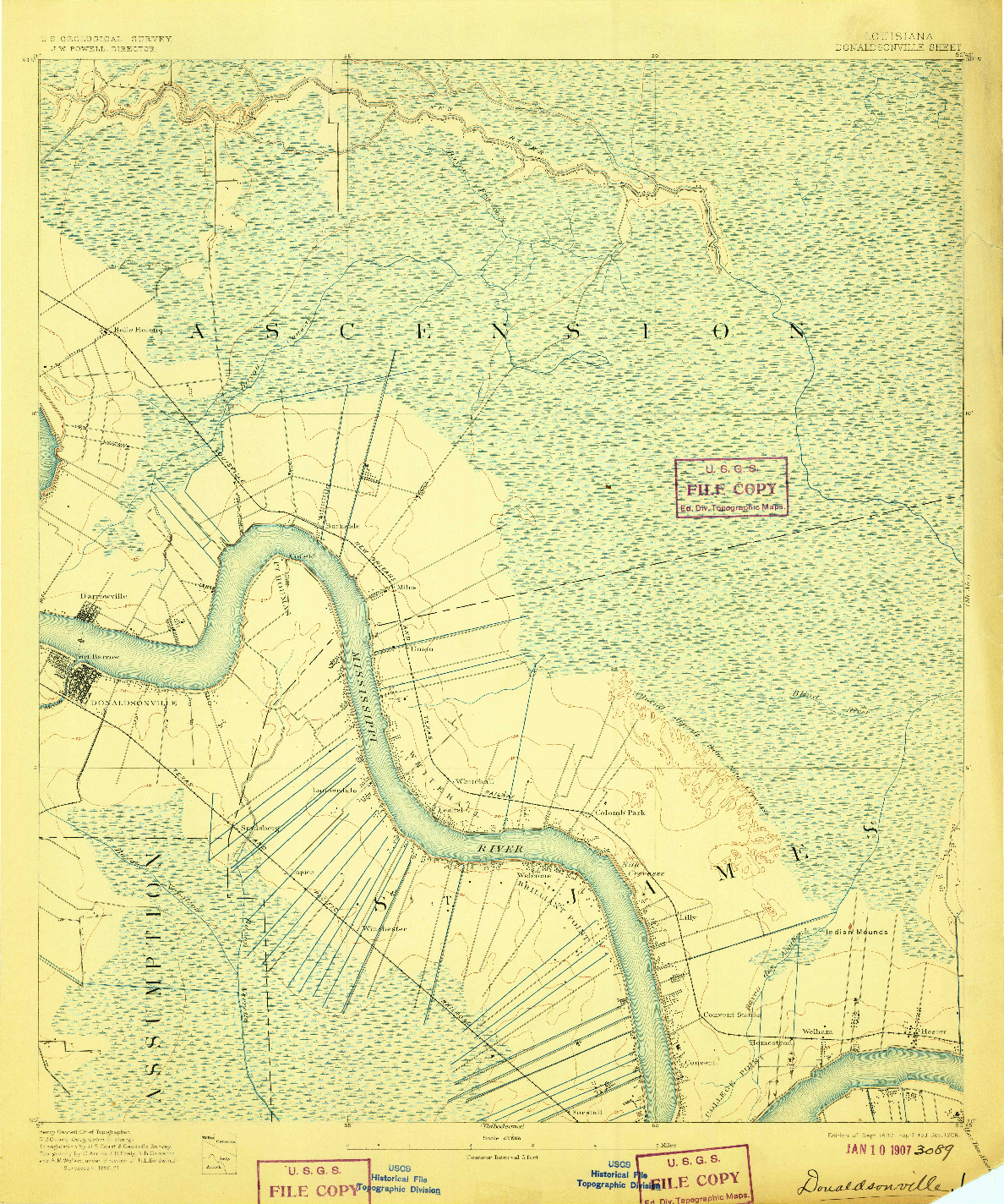 USGS 1:62500-SCALE QUADRANGLE FOR DONALDSONVILLE, LA 1892