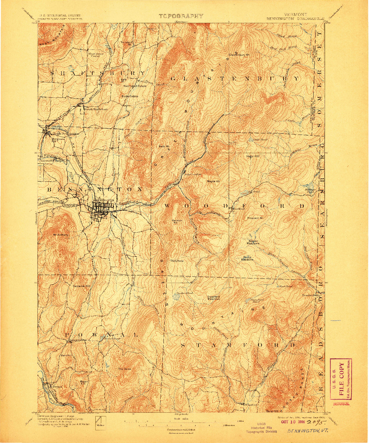 USGS 1:62500-SCALE QUADRANGLE FOR BENNINGTON, VT 1898