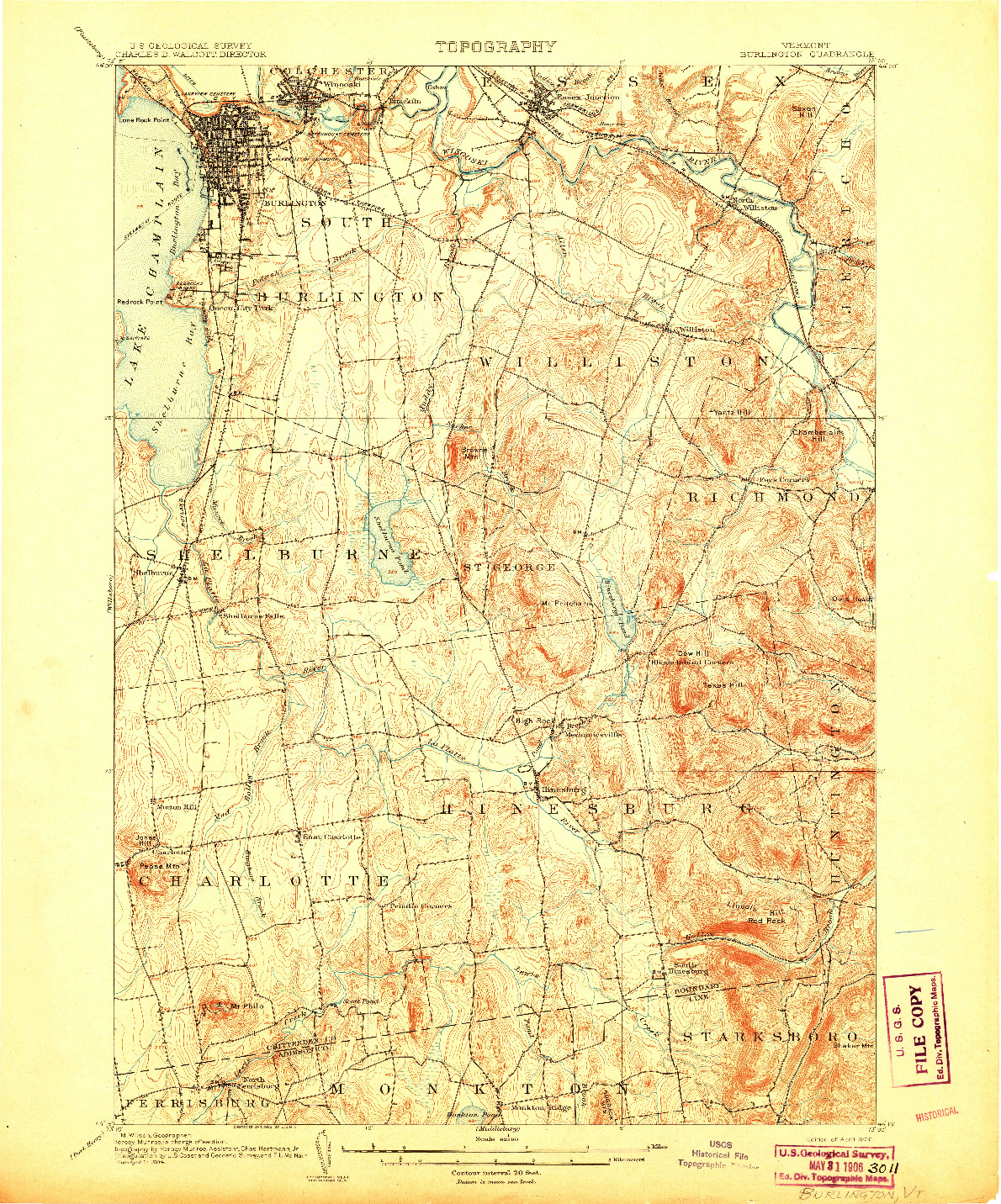 USGS 1:62500-SCALE QUADRANGLE FOR BURLINGTON, VT 1906