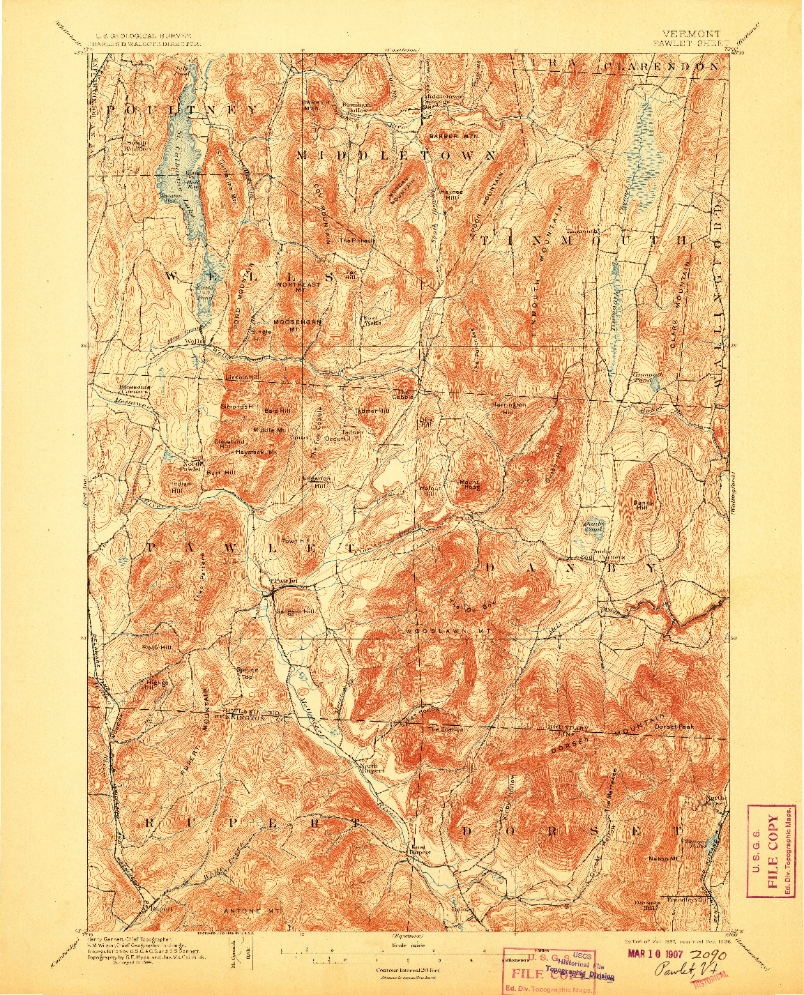 USGS 1:62500-SCALE QUADRANGLE FOR PAWLET, VT 1897