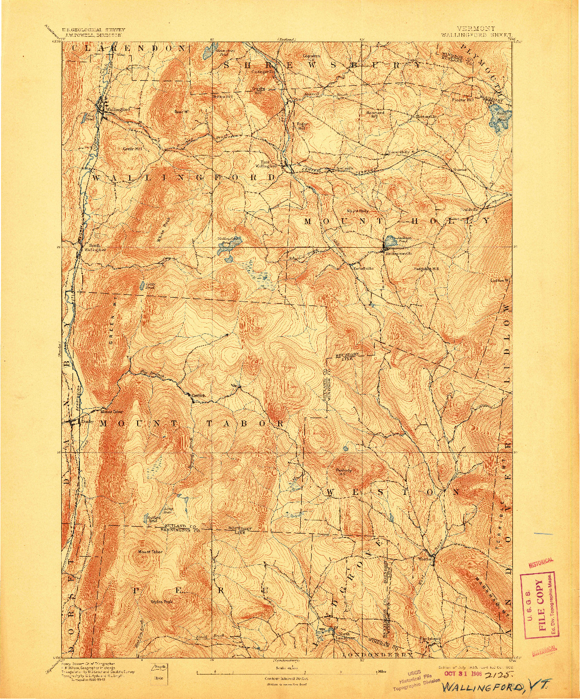 USGS 1:62500-SCALE QUADRANGLE FOR WALLINGFORD, VT 1893